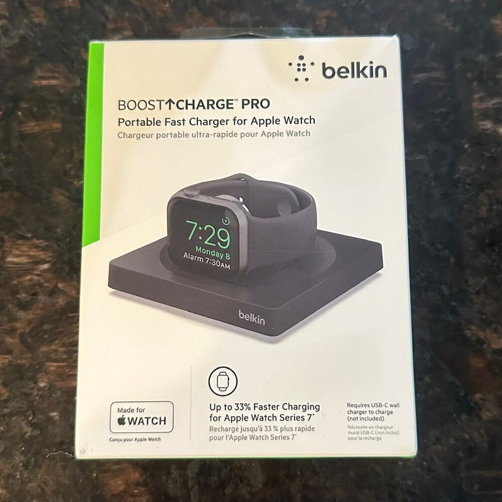 Belkin BoostCharge Pro Portable Fast Charger for Apple Watch, Black, NWT